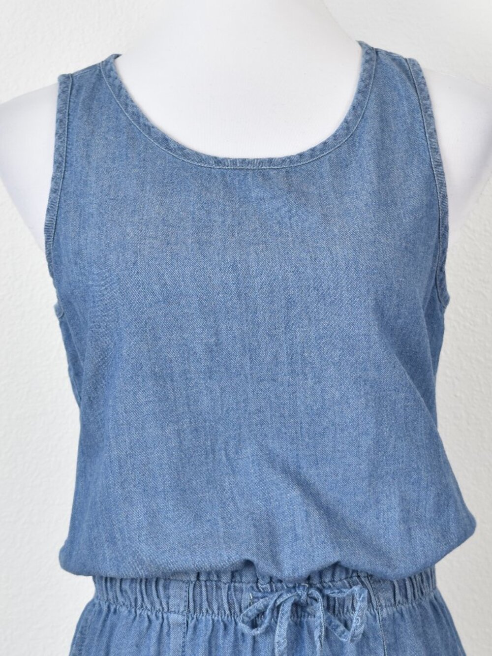 PACT Chambray Sleeveless Drawstring Mini Tank Dress - M - Picture 2 of 9